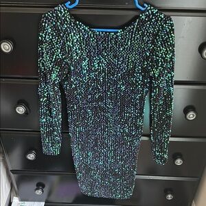 Elegant Sequin Dress in Black and Green